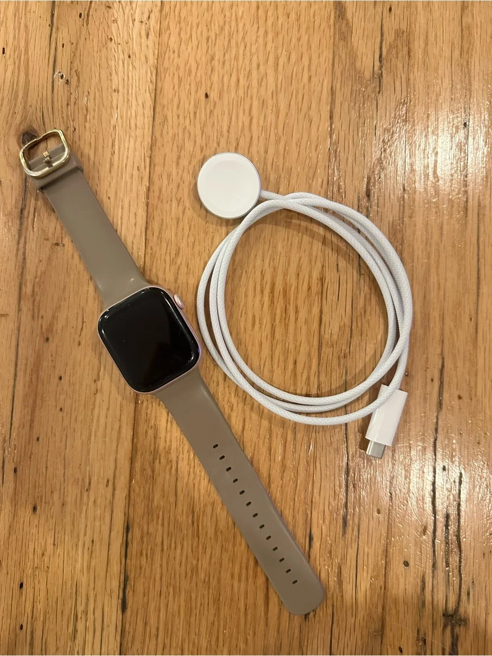 Apple Watch Series 10, 42mm with Taupe Silicone Band and Magnetic Charger